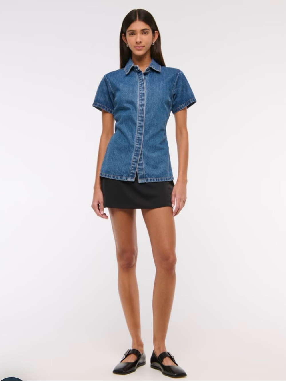 Abercrombie & Fitch Blue Denim Short-Sleeve Button-Up Shirt
